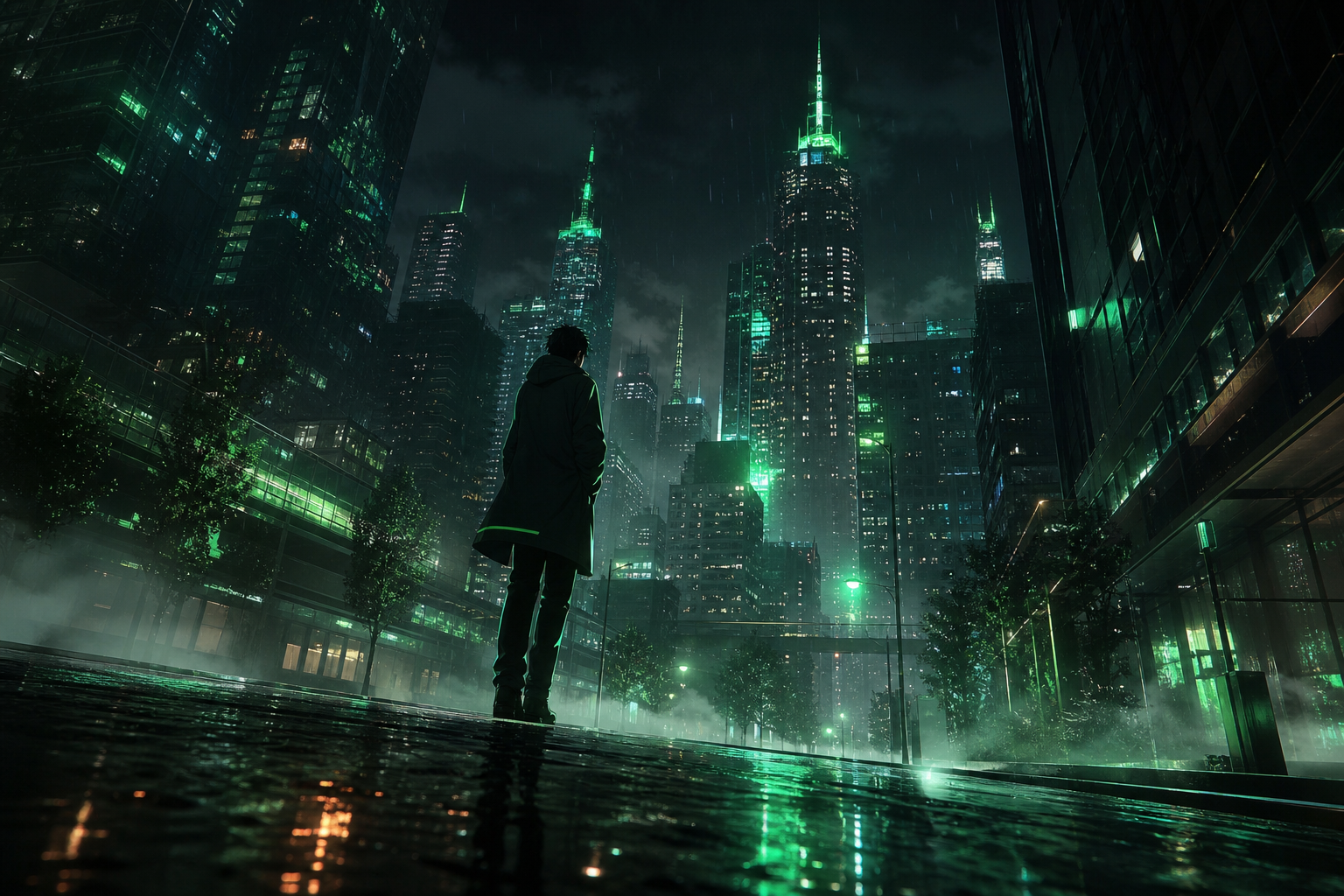 Anime City Street In Rain At Night Anime Wallpaper  3 4K