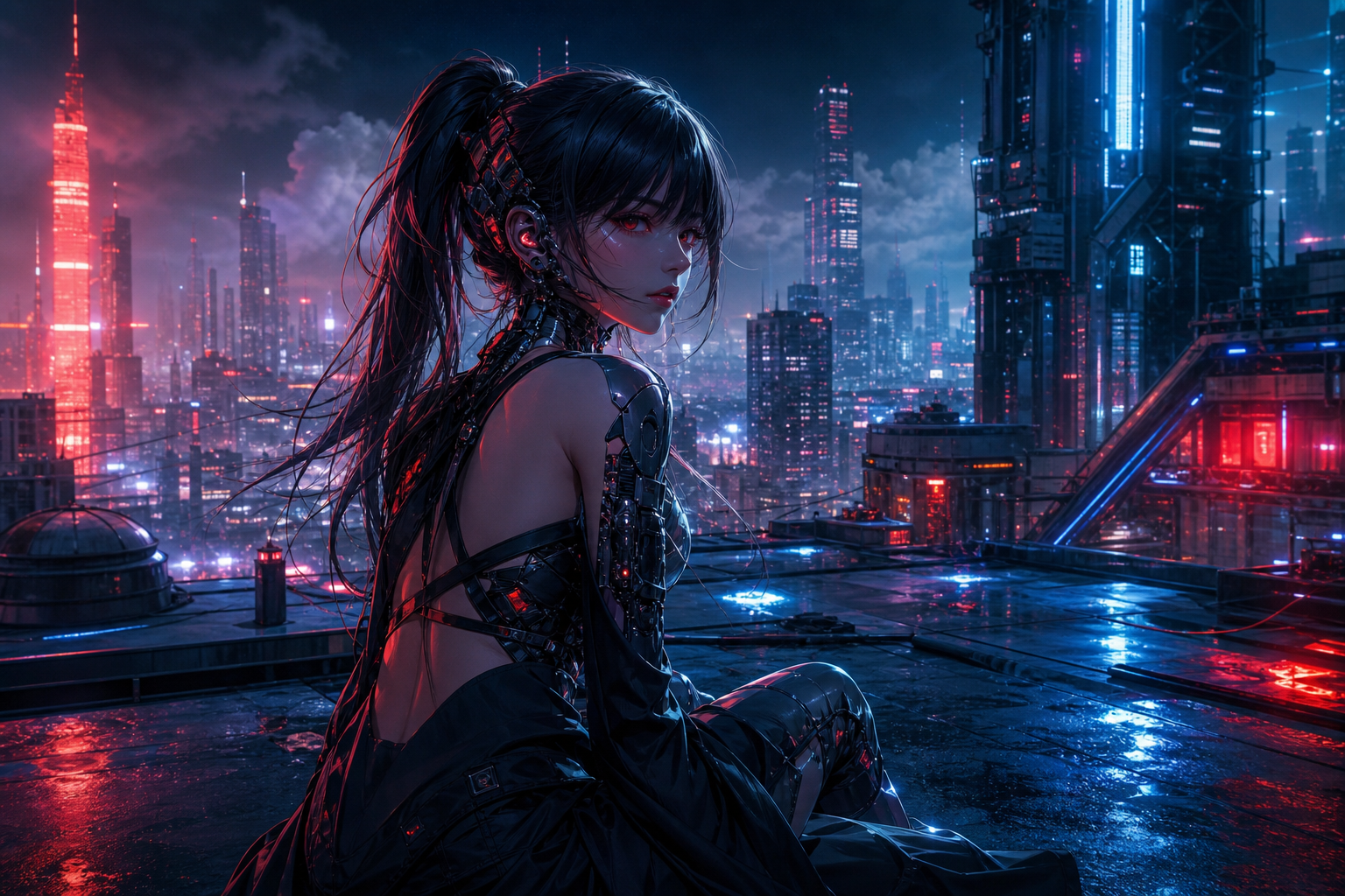 Anime Cyberpunk Girl With Neon Lights Anime Wallpaper  13 4K
