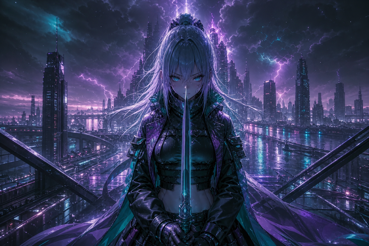 Anime Cyberpunk Girl With Neon Lights Anime Wallpaper  21 4K