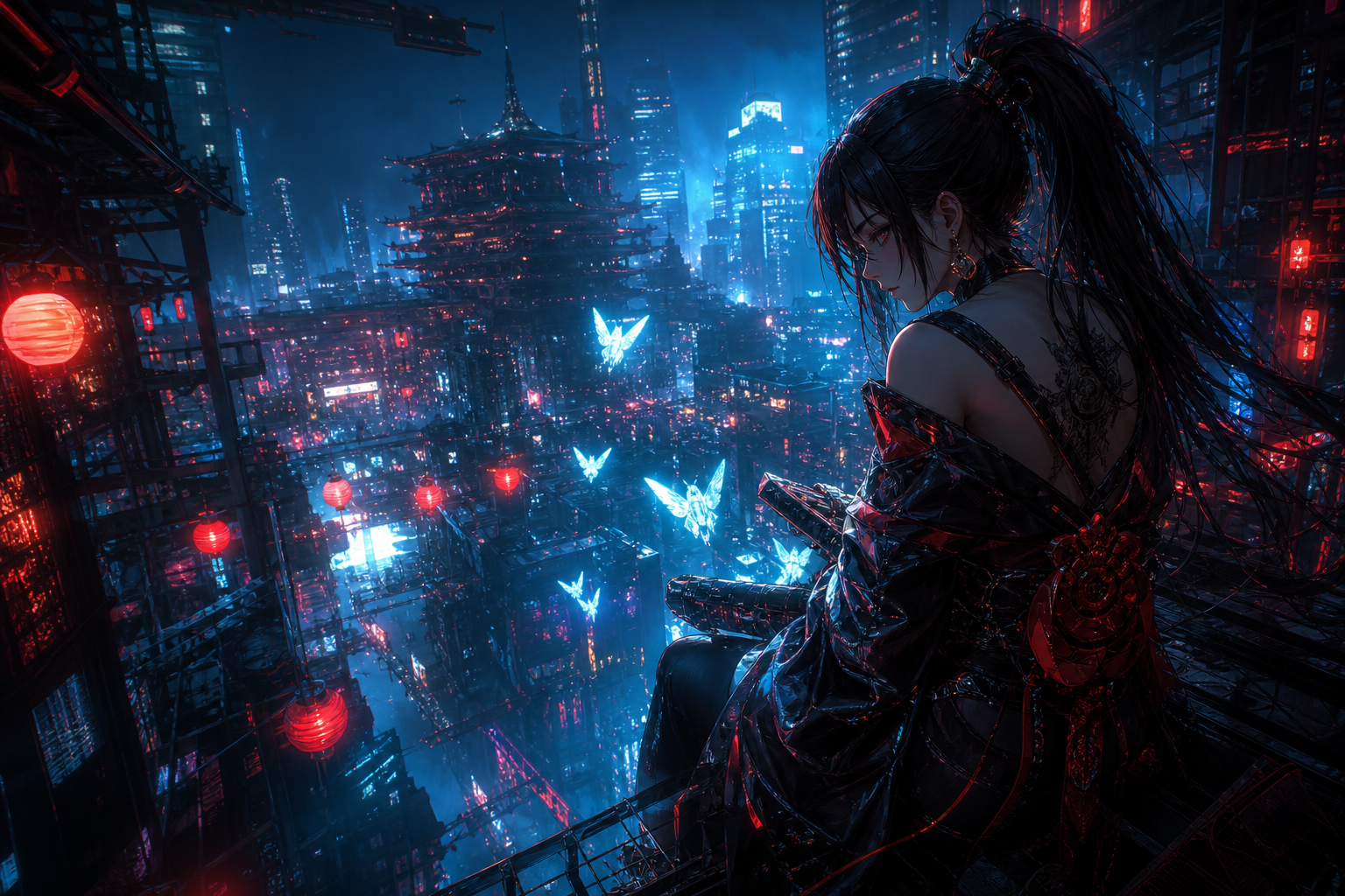 Anime Cyberpunk Girl With Neon Lights Anime Wallpaper  21 4K