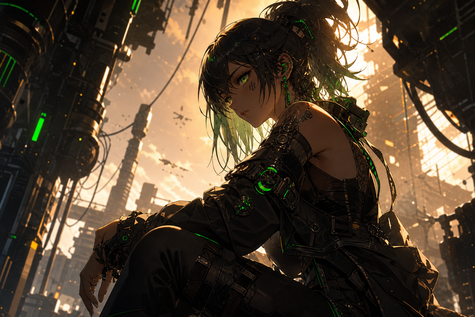 Anime Cyberpunk Girl With Neon Lights Anime Wallpaper  21 4K