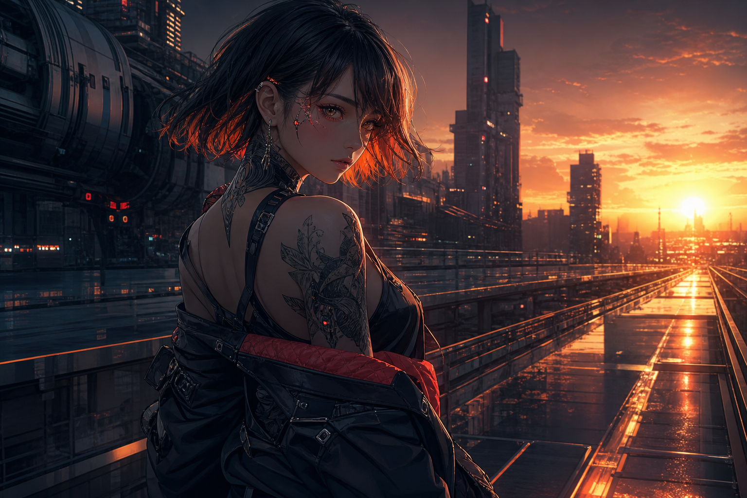 Anime Cyberpunk Girl With Neon Lights Anime Wallpaper  21 4K