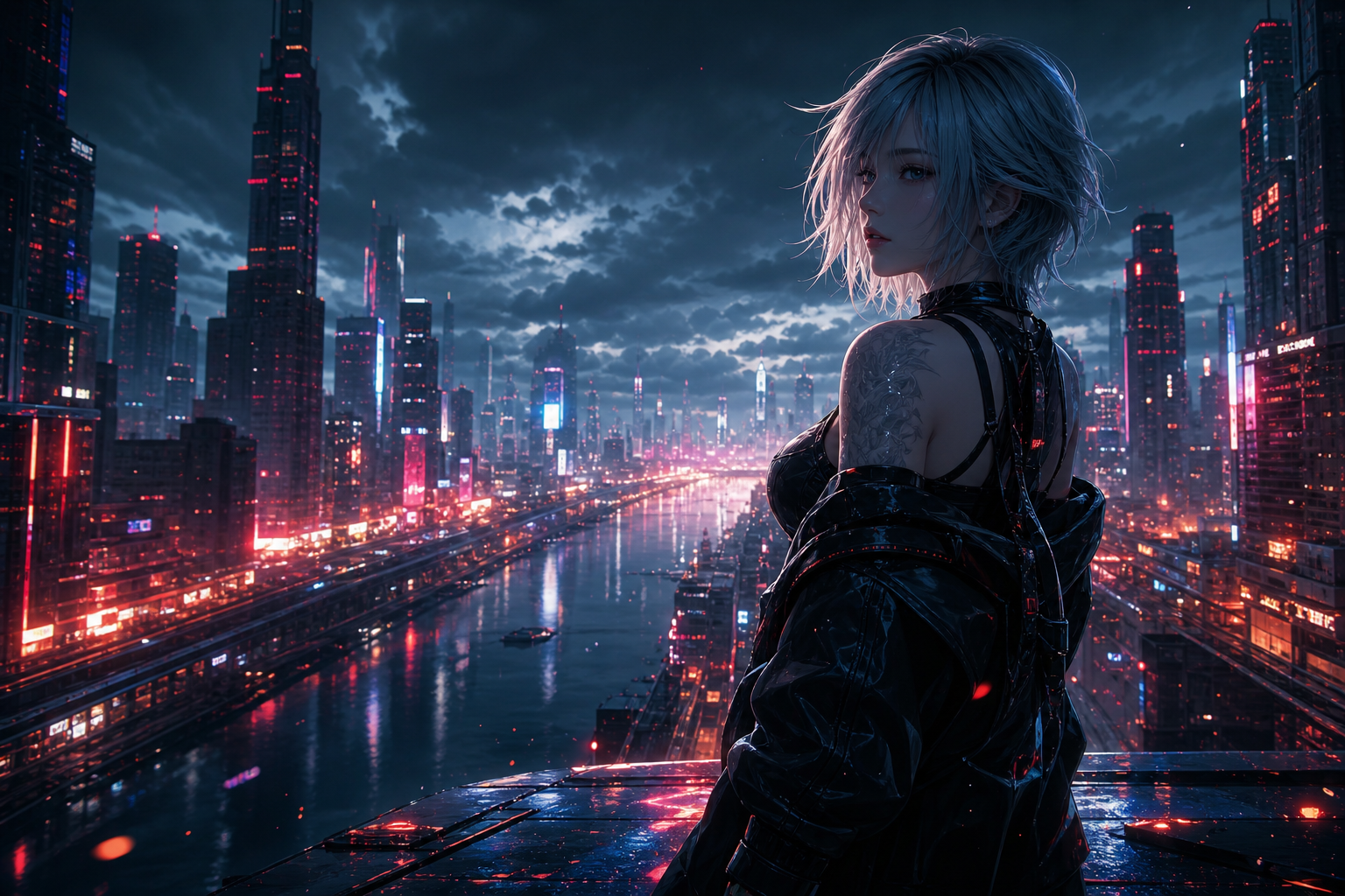 Anime Cyberpunk Girl With Neon Lights Anime Wallpaper  21 4K