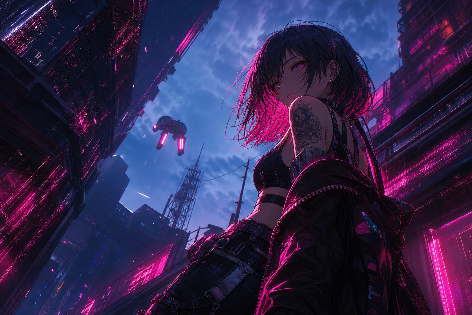 Anime Cyberpunk Girl With Neon Lights Anime Wallpaper  5 4K