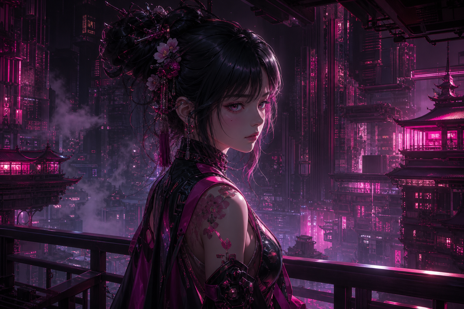 Anime Cyberpunk Girl With Neon Lights Anime Wallpaper  5 4K