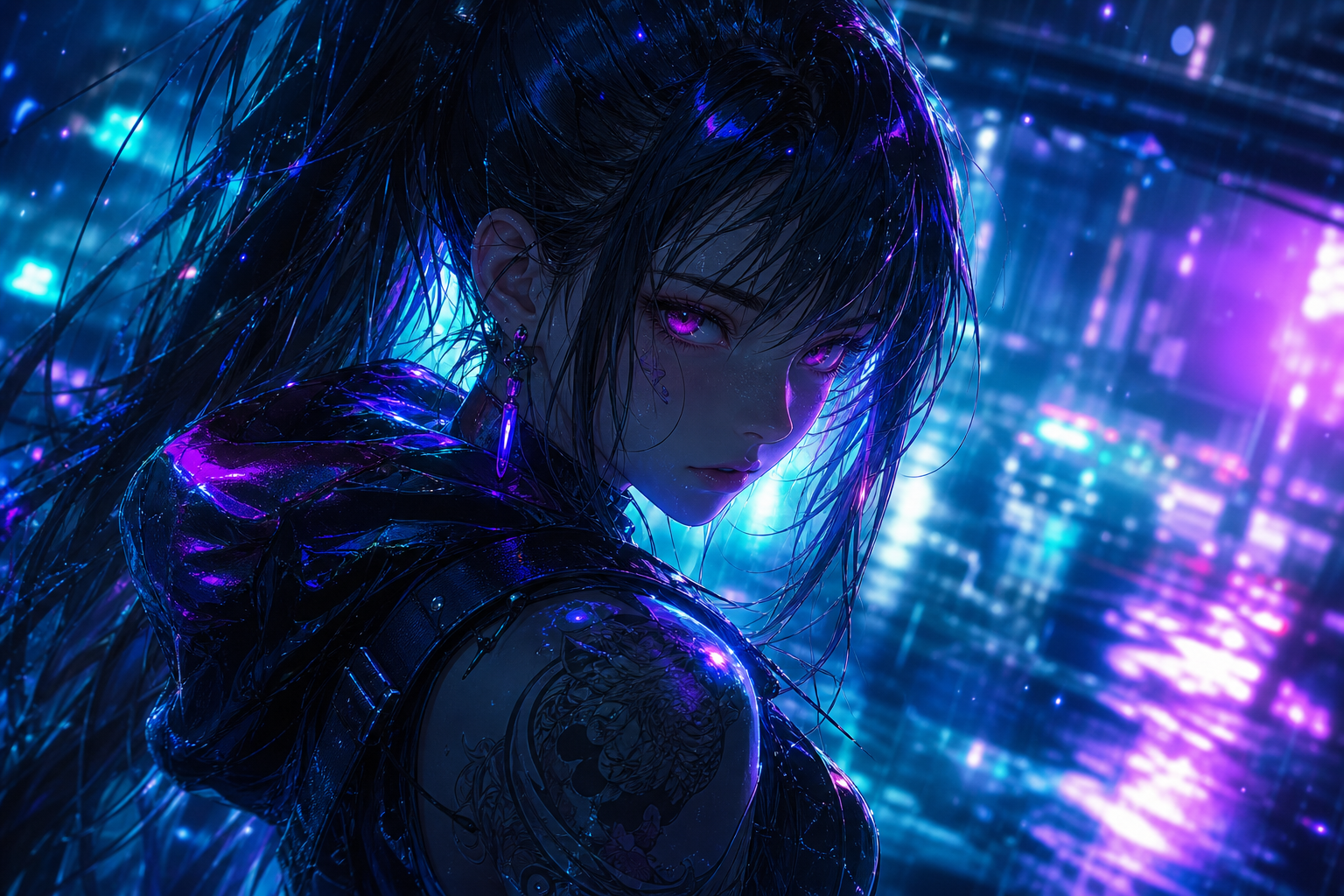 Anime Cyberpunk Girl With Neon Lights Anime Wallpaper  5 4K