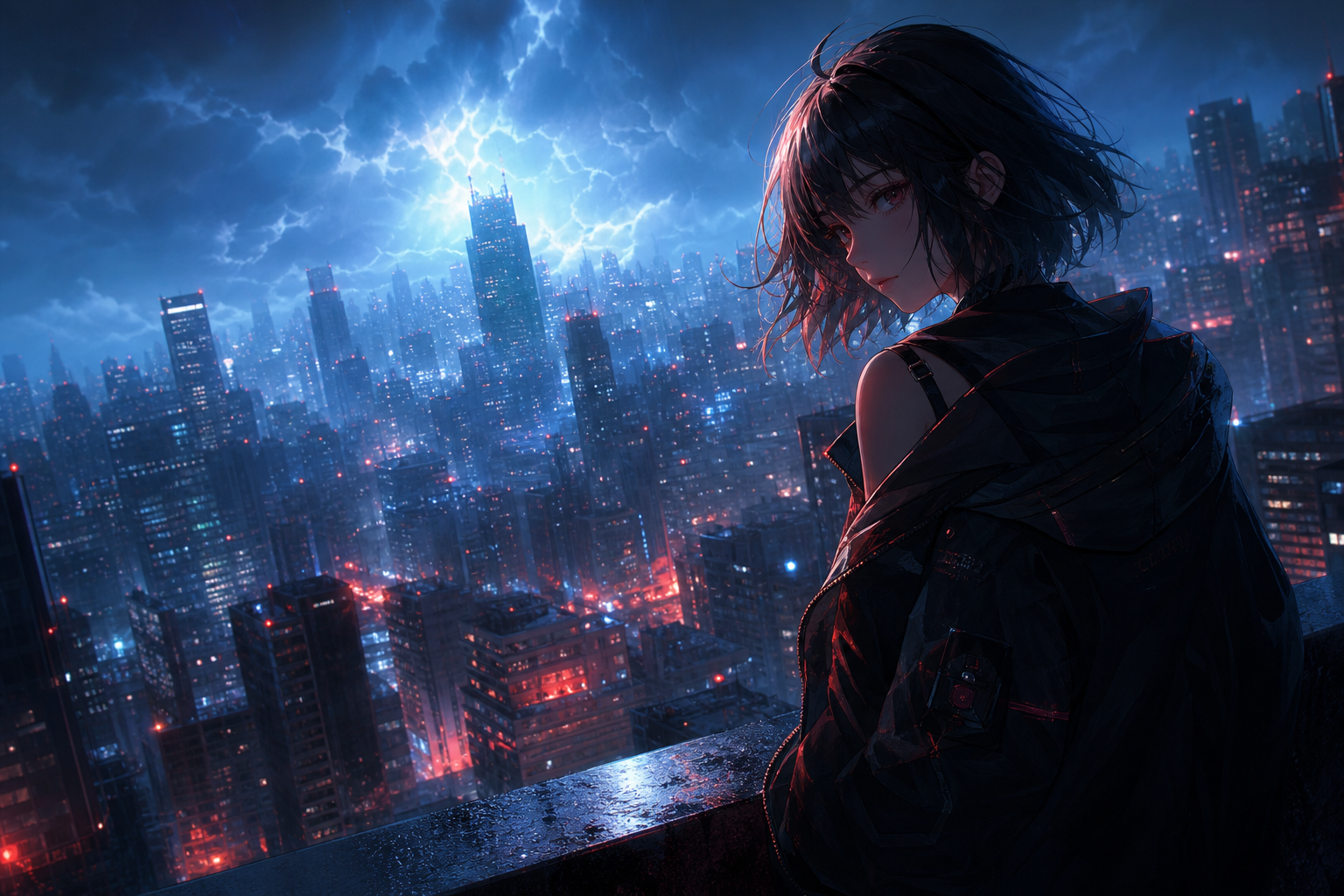Anime Cyberpunk Girl With Neon Lights Anime Wallpaper  5 4K
