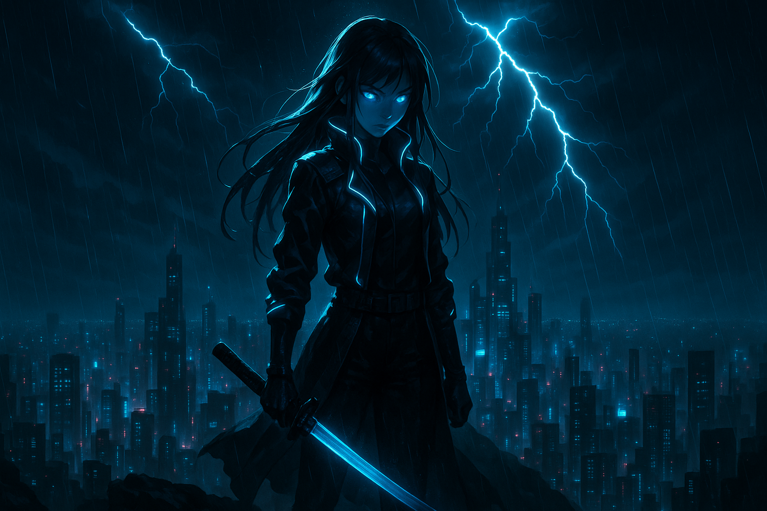 Anime Cyberpunk Girl With Neon Lights Anime Wallpaper 5 4K 4K Anime Wallpaper