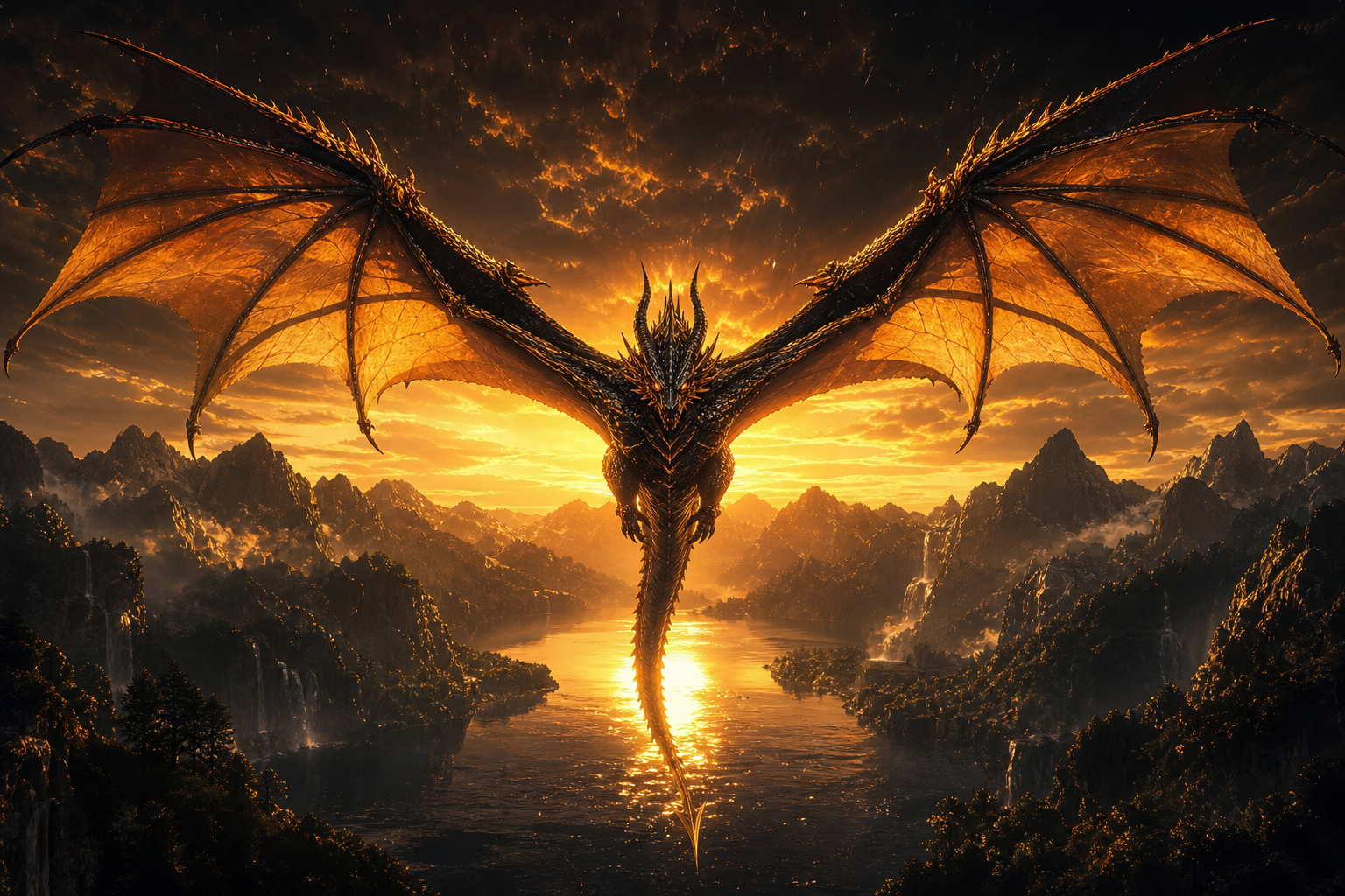 Anime Dragon Flying Over Valley Anime Wallpaper  15 4K