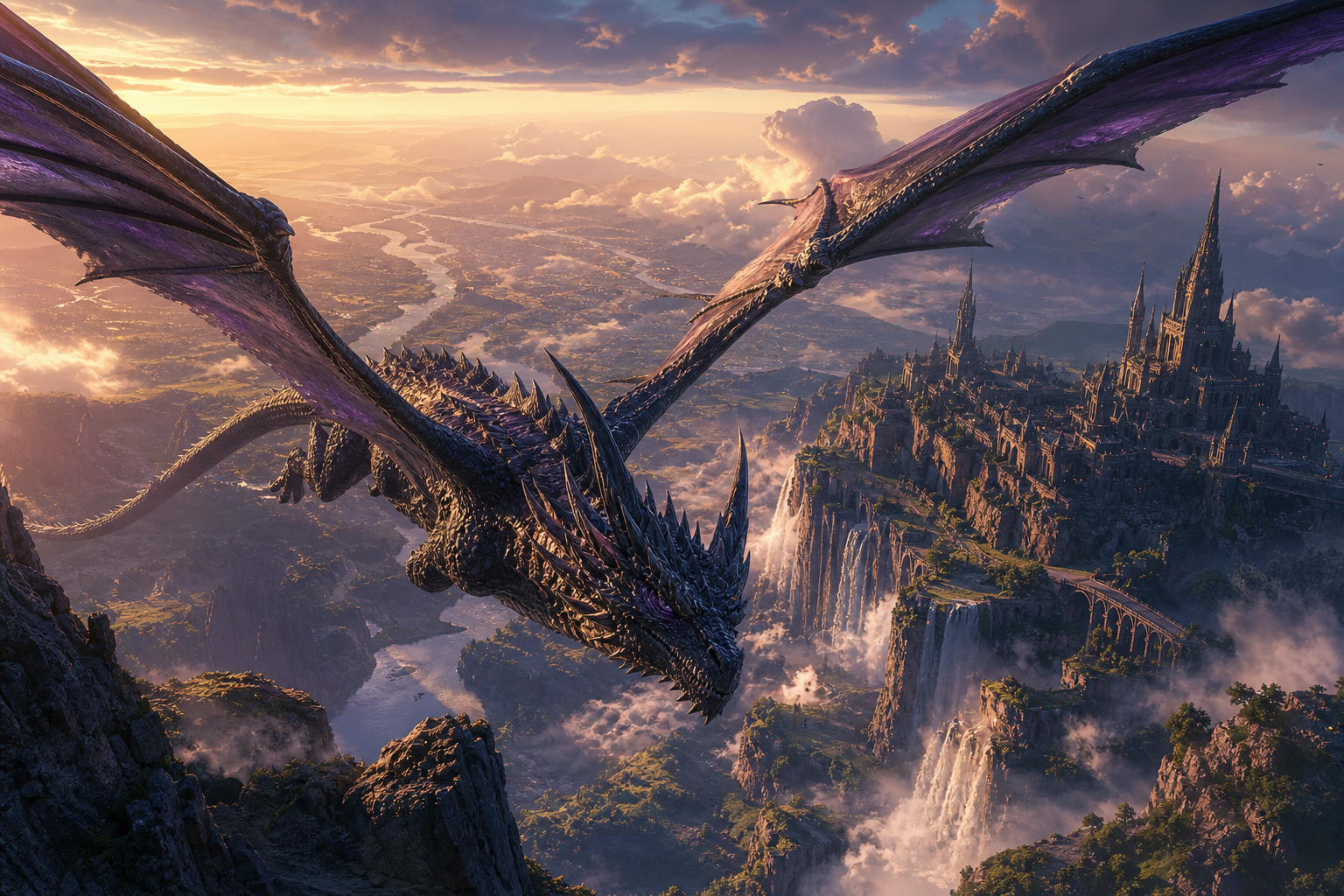Anime Dragon Flying Over Valley Anime Wallpaper  15 4K