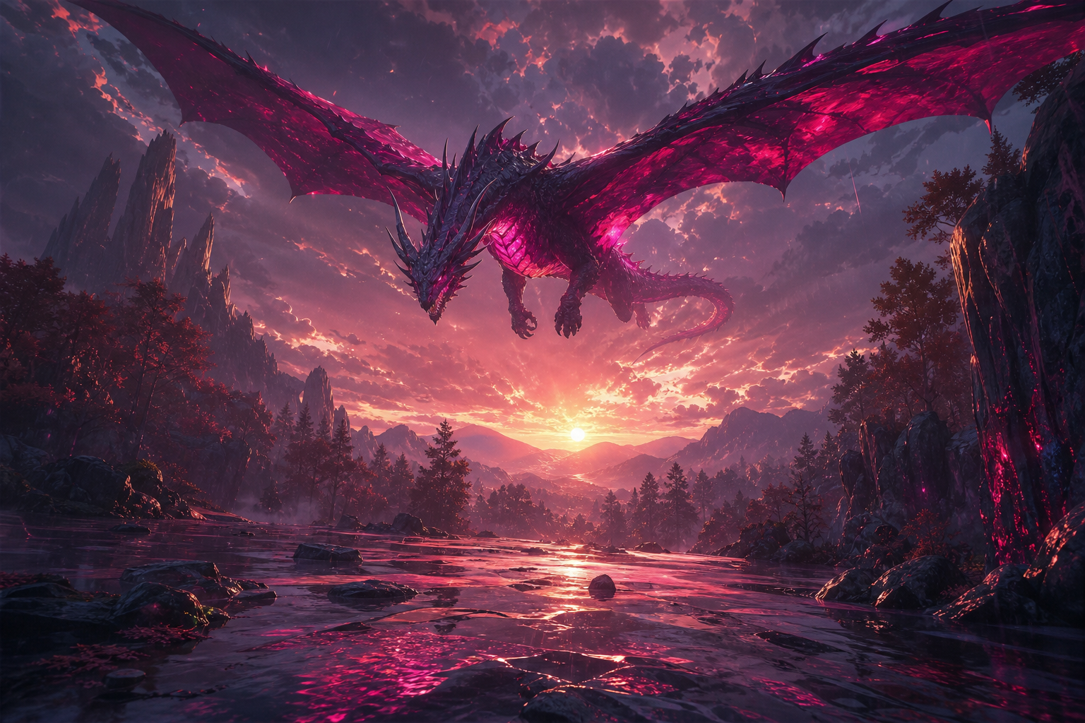 Anime Dragon Flying Over Valley Anime Wallpaper  15 4K