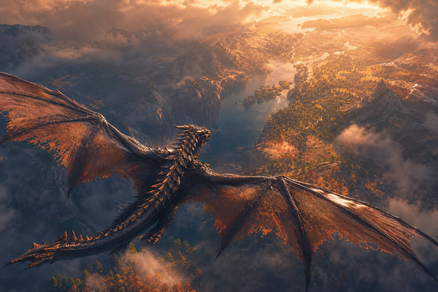 Anime Dragon Flying Over Valley Anime Wallpaper  15 4K