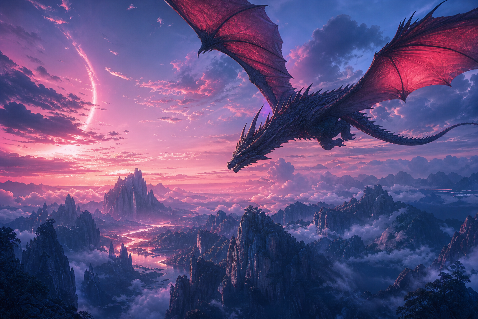 Anime Dragon Flying Over Valley Anime Wallpaper  23 4K