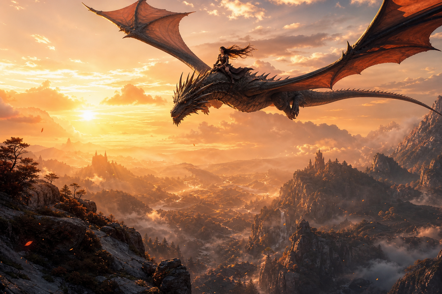 Anime Dragon Flying Over Valley Anime Wallpaper  23 4K