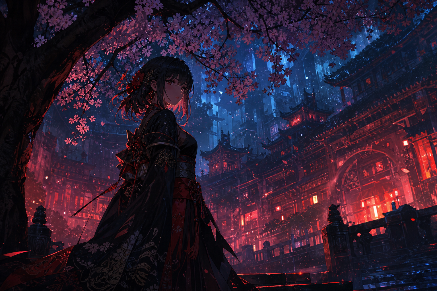 Anime Girl Standing Under Cherry Blossoms Anime Wallpaper  1 4K