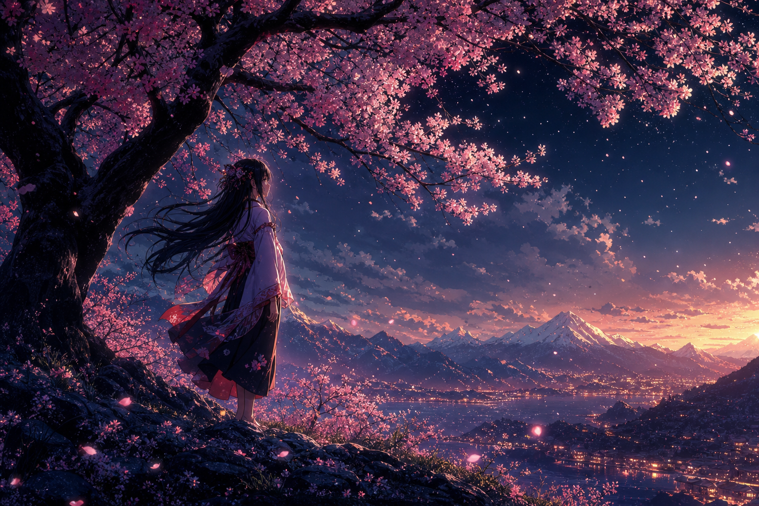 Anime Girl Standing Under Cherry Blossoms Anime Wallpaper  1 4K