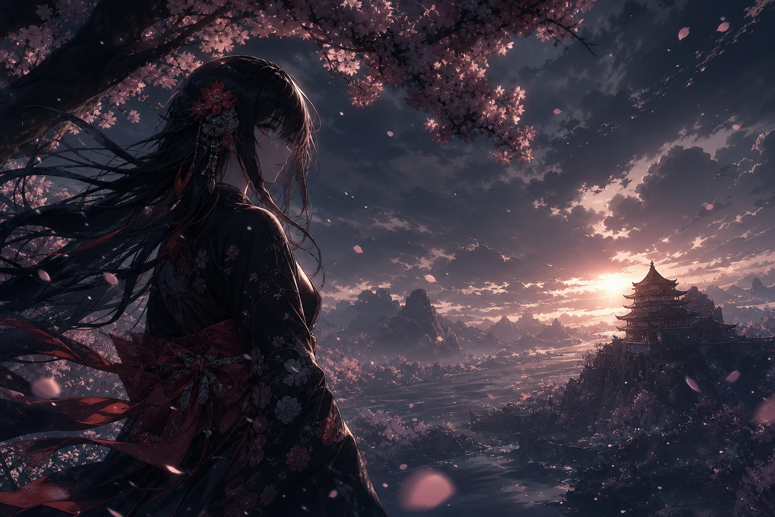 Anime Girl Standing Under Cherry Blossoms Anime Wallpaper  1 4K