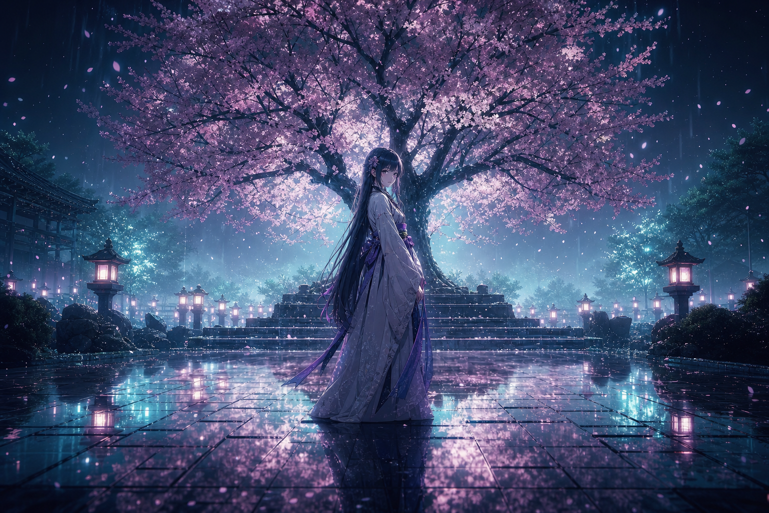 Anime Girl Standing Under Cherry Blossoms Anime Wallpaper  1 4K