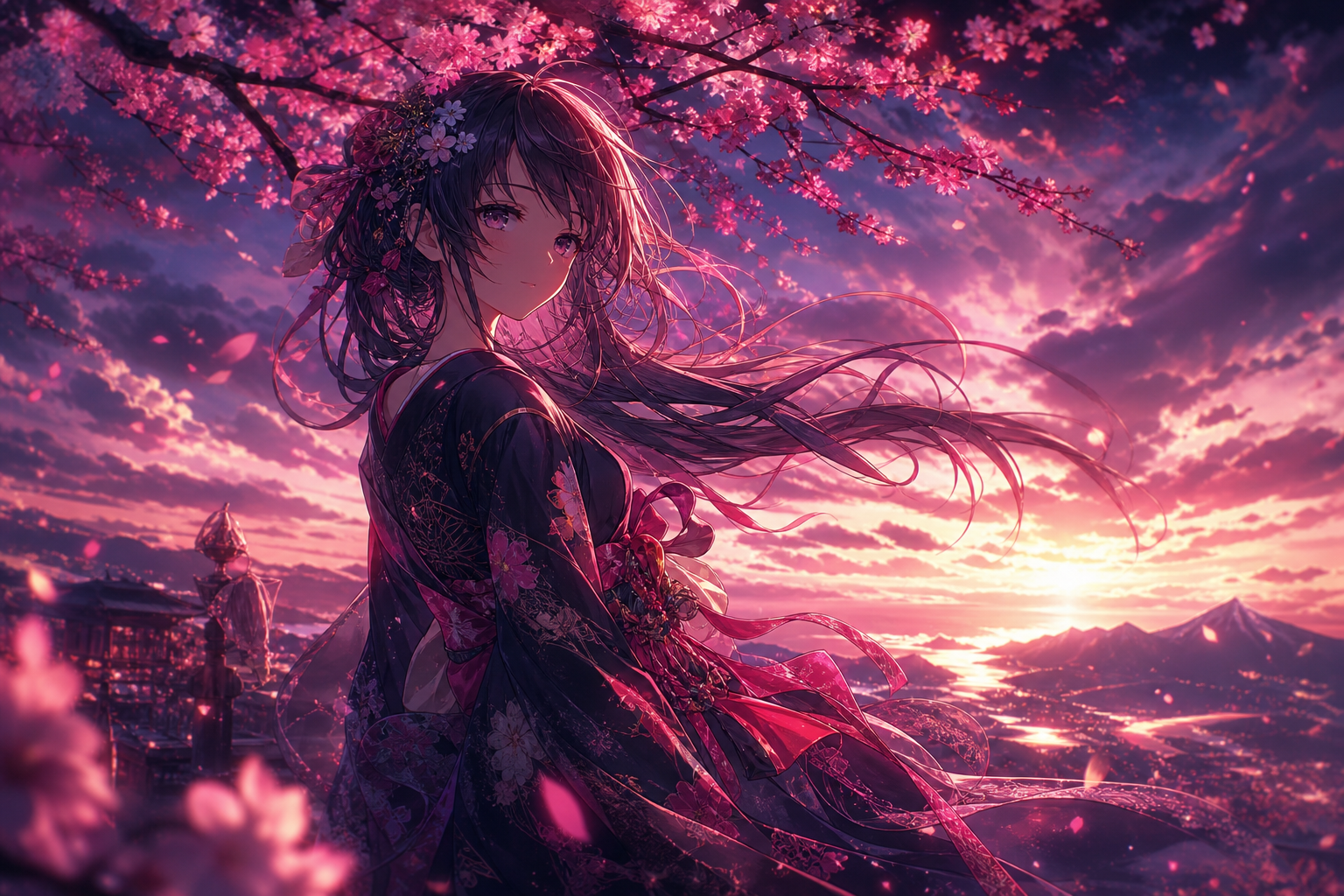 Anime Girl Standing Under Cherry Blossoms Anime Wallpaper  1 4K