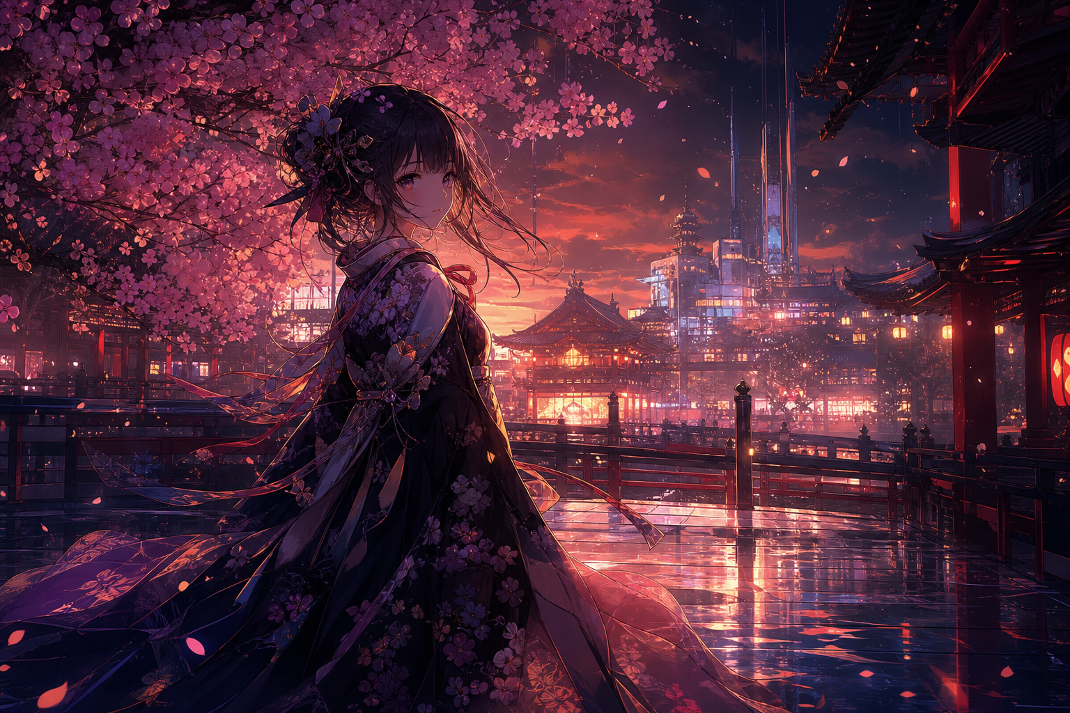 Anime Girl Standing Under Cherry Blossoms Anime Wallpaper  17 4K
