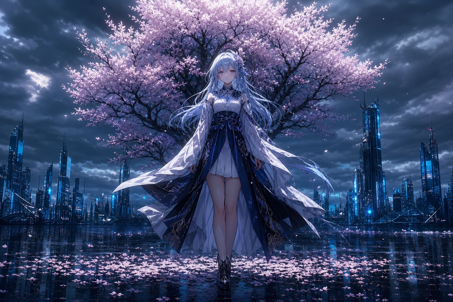 Anime Girl Standing Under Cherry Blossoms Anime Wallpaper  17 4K