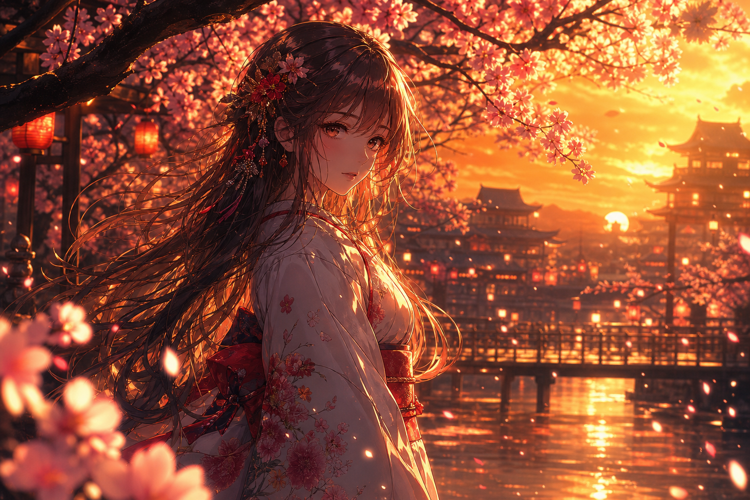 Anime Girl Standing Under Cherry Blossoms Anime Wallpaper  17 4K