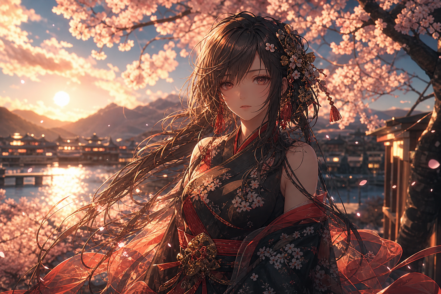 Anime Girl Standing Under Cherry Blossoms Anime Wallpaper  17 4K