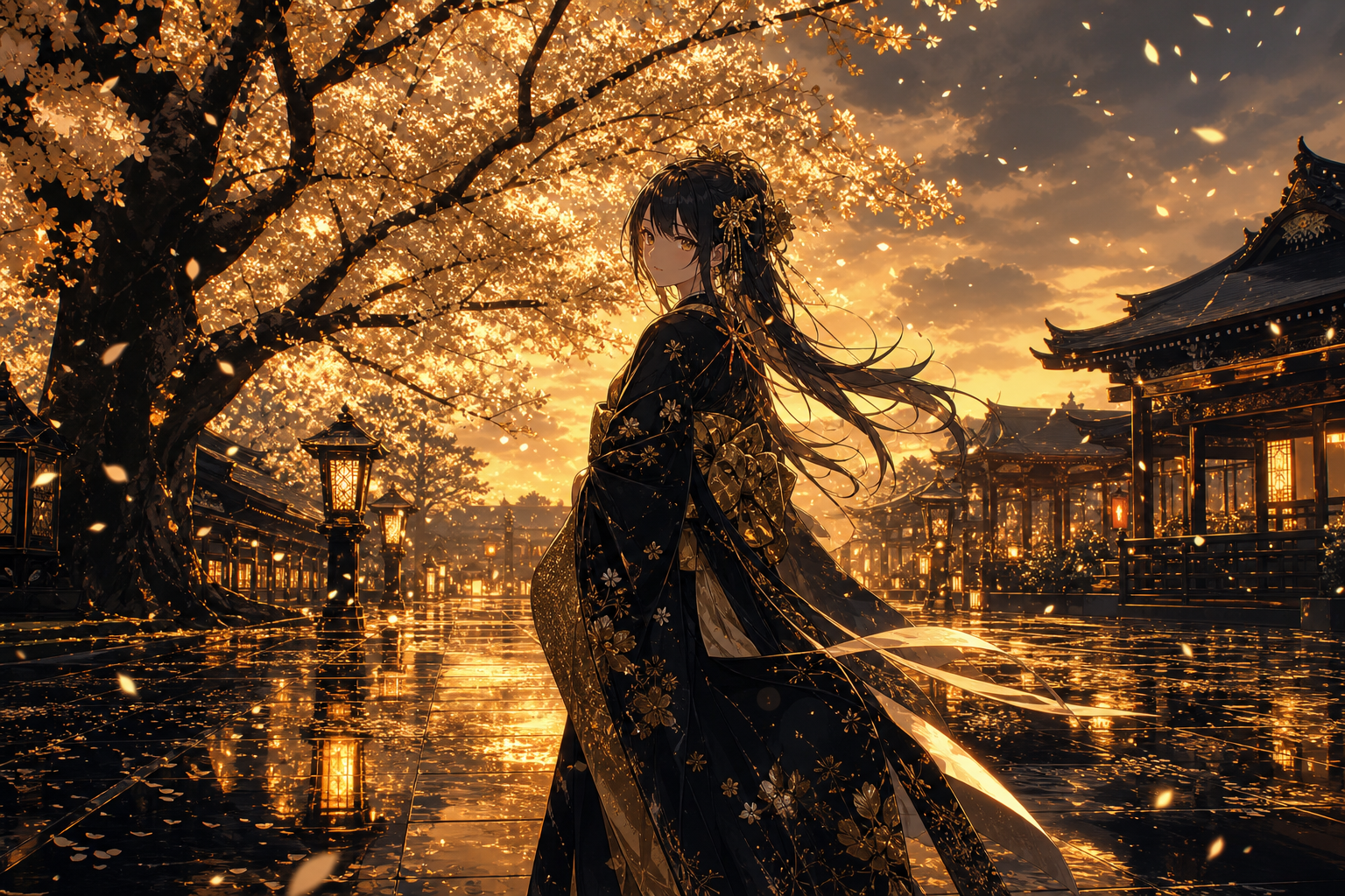 Anime Girl Standing Under Cherry Blossoms Anime Wallpaper  25 4K