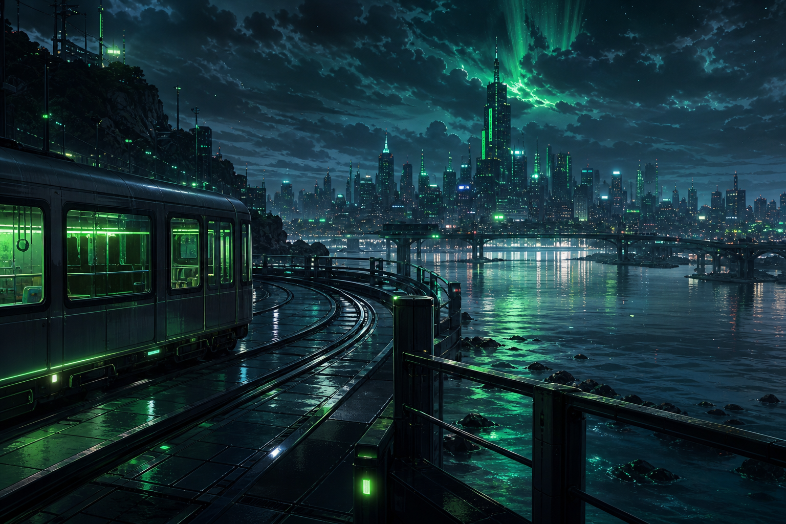 Anime Ocean Train Station Anime Wallpaper  16 4K