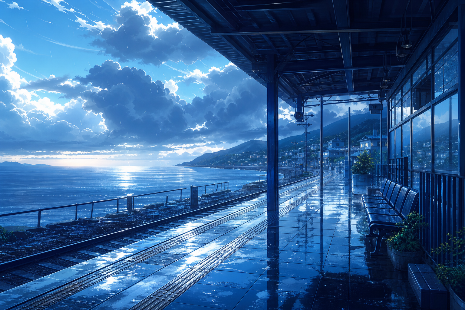 Anime Ocean Train Station Anime Wallpaper 16 4K 13 4K Anime Wallpaper