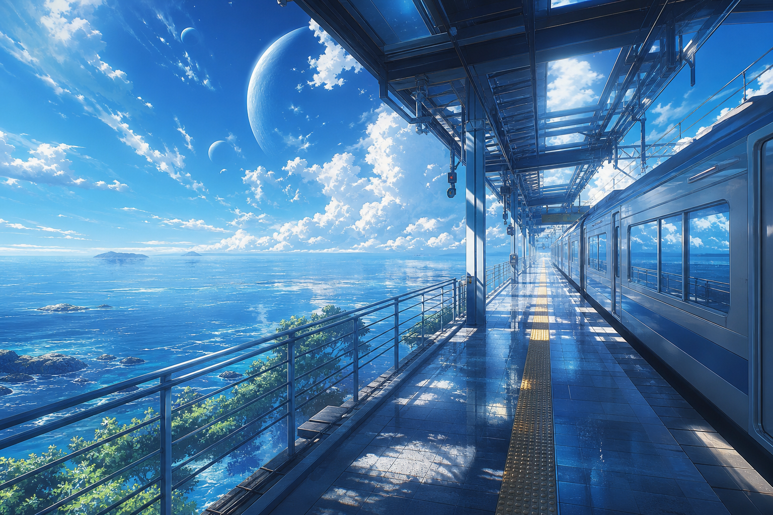 Anime Ocean Train Station Anime Wallpaper 16 4K 14 4K Anime Wallpaper