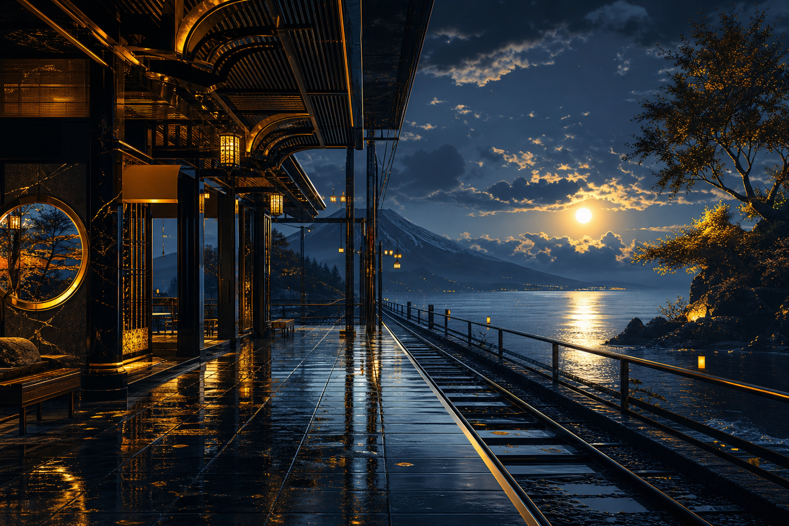 Anime Ocean Train Station Anime Wallpaper  16 4K