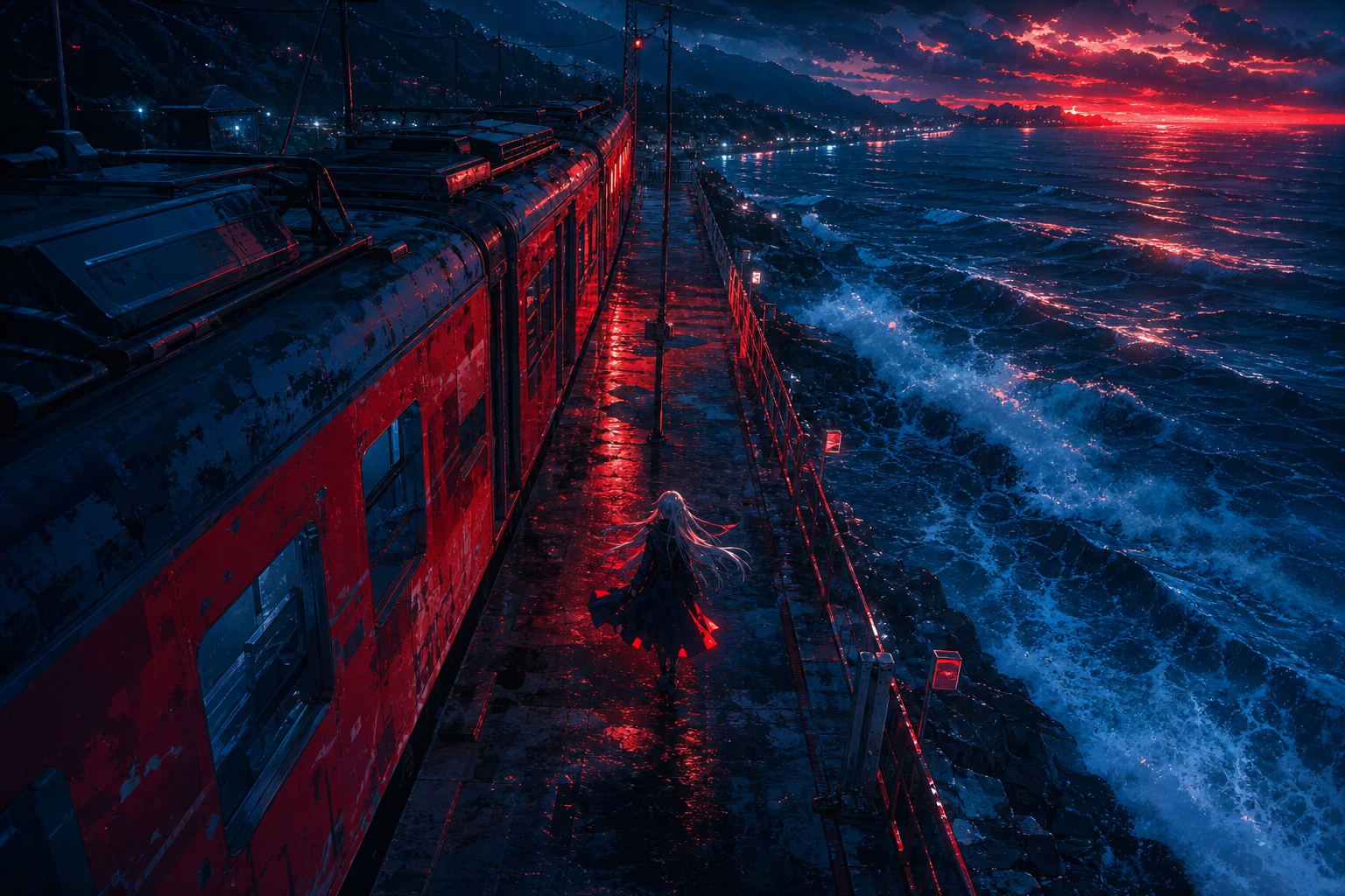 Anime Ocean Train Station Anime Wallpaper  16 4K