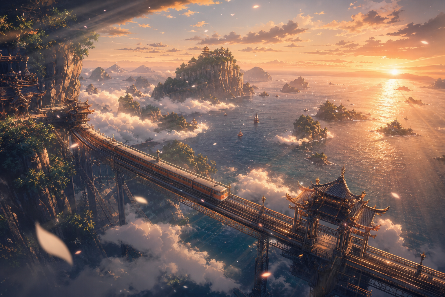 Anime Ocean Train Station Anime Wallpaper  24 4K