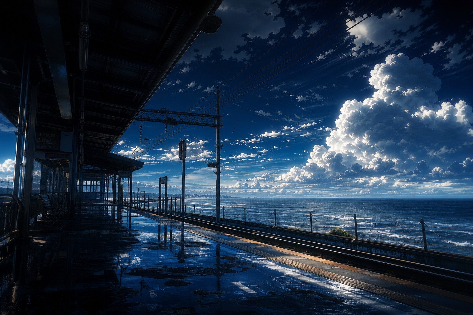 Anime Ocean Train Station Anime Wallpaper  24 4K