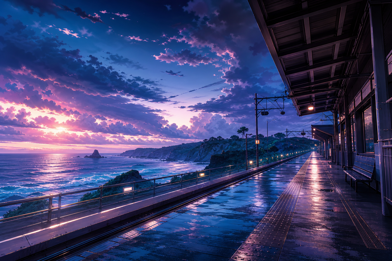 Anime Ocean Train Station Anime Wallpaper 24 4K 14 4K Anime Wallpaper