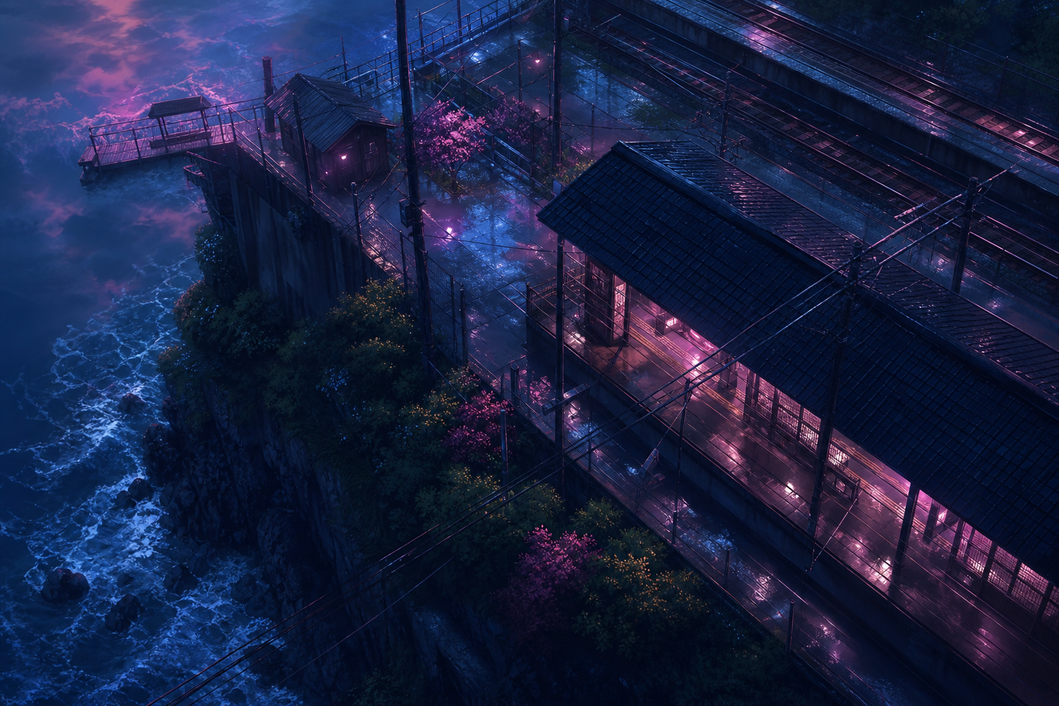 Anime Ocean Train Station Anime Wallpaper  24 4K