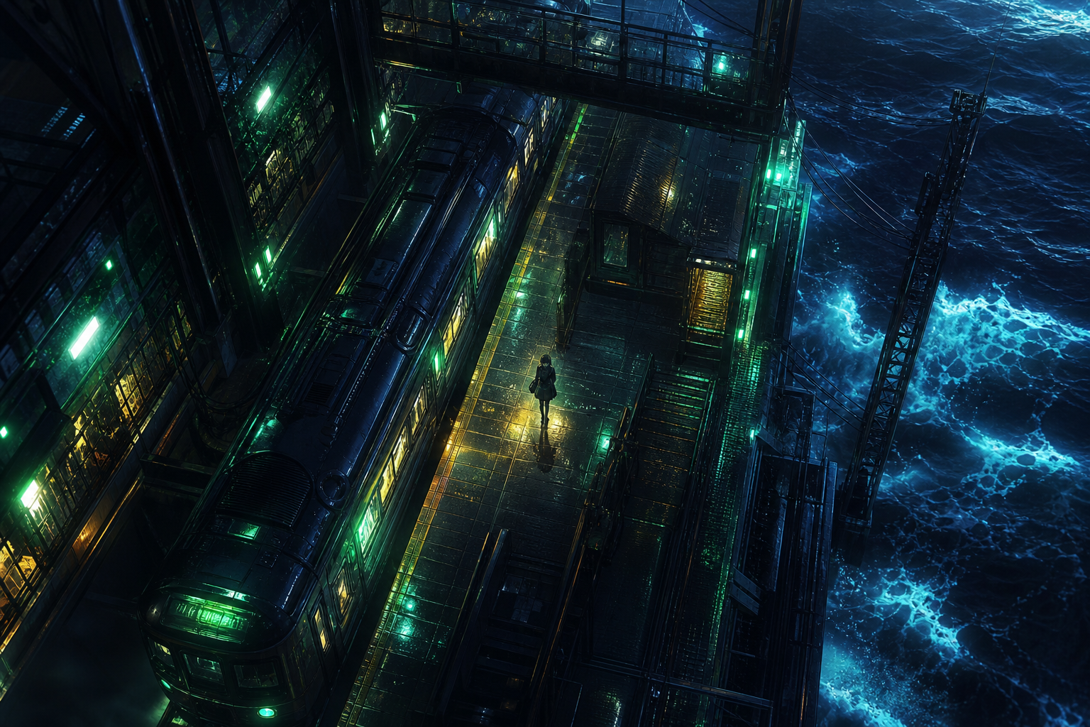 Anime Ocean Train Station Anime Wallpaper  24 4K