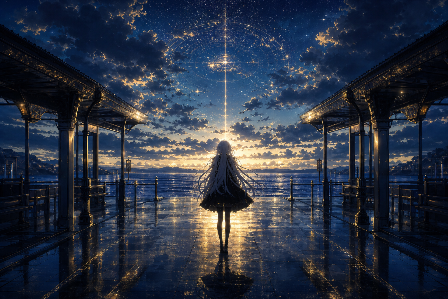 Anime Ocean Train Station Anime Wallpaper  24 4K