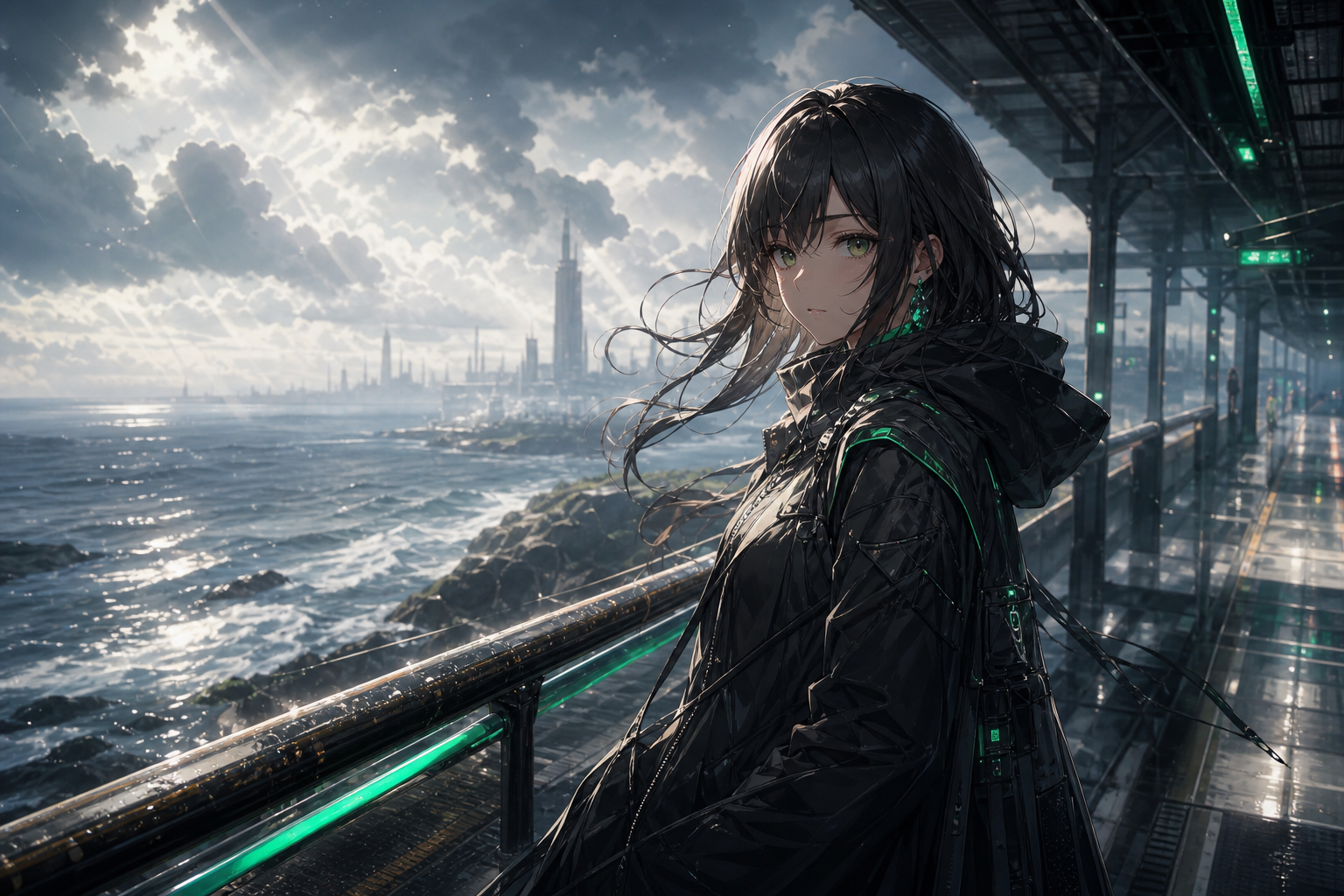 Anime Ocean Train Station Anime Wallpaper  24 4K