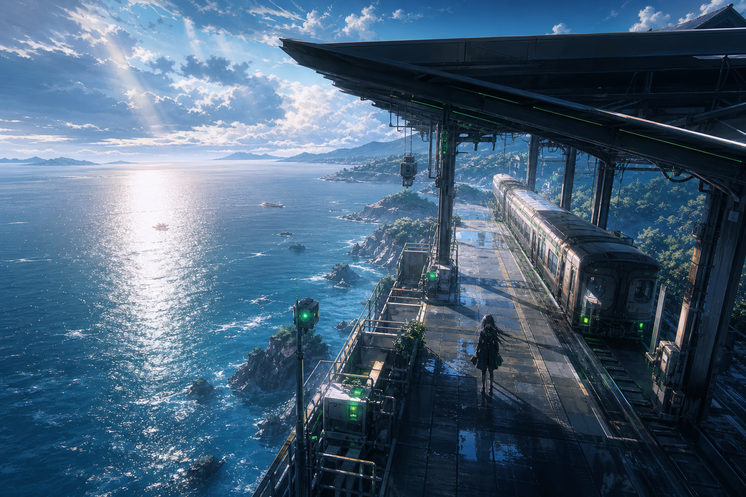 Anime Ocean Train Station Anime Wallpaper  8 4K