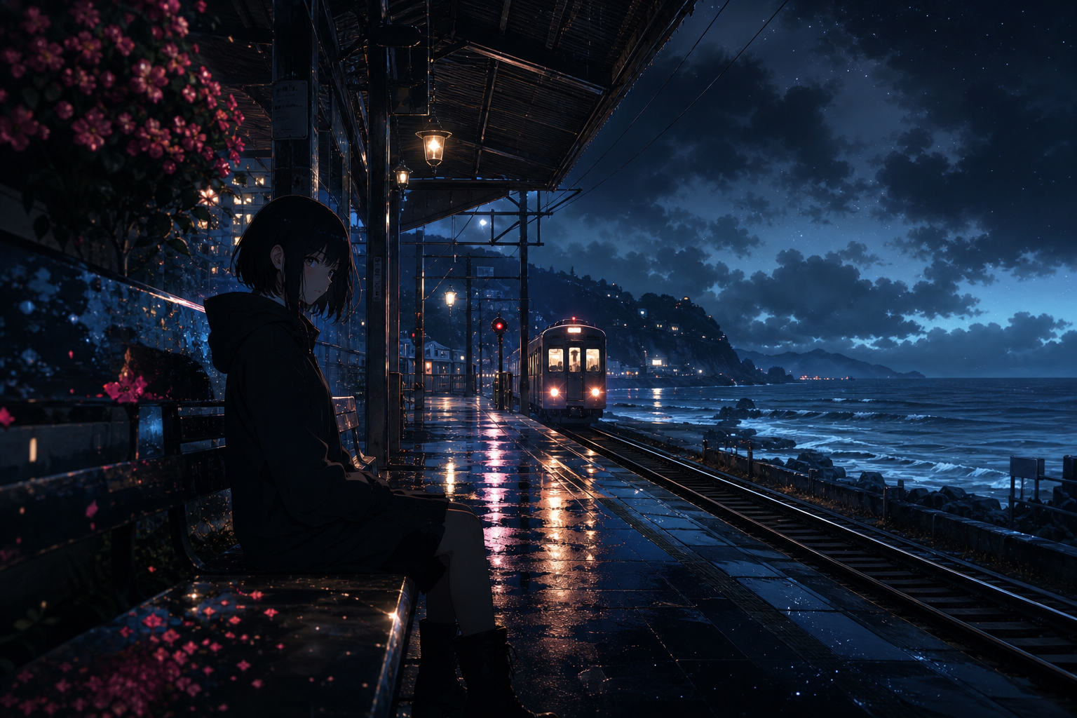Anime Ocean Train Station Anime Wallpaper  8 4K