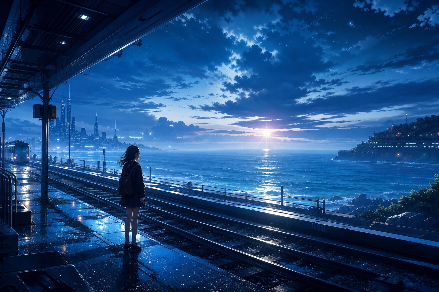 Anime Ocean Train Station Anime Wallpaper  8 4K