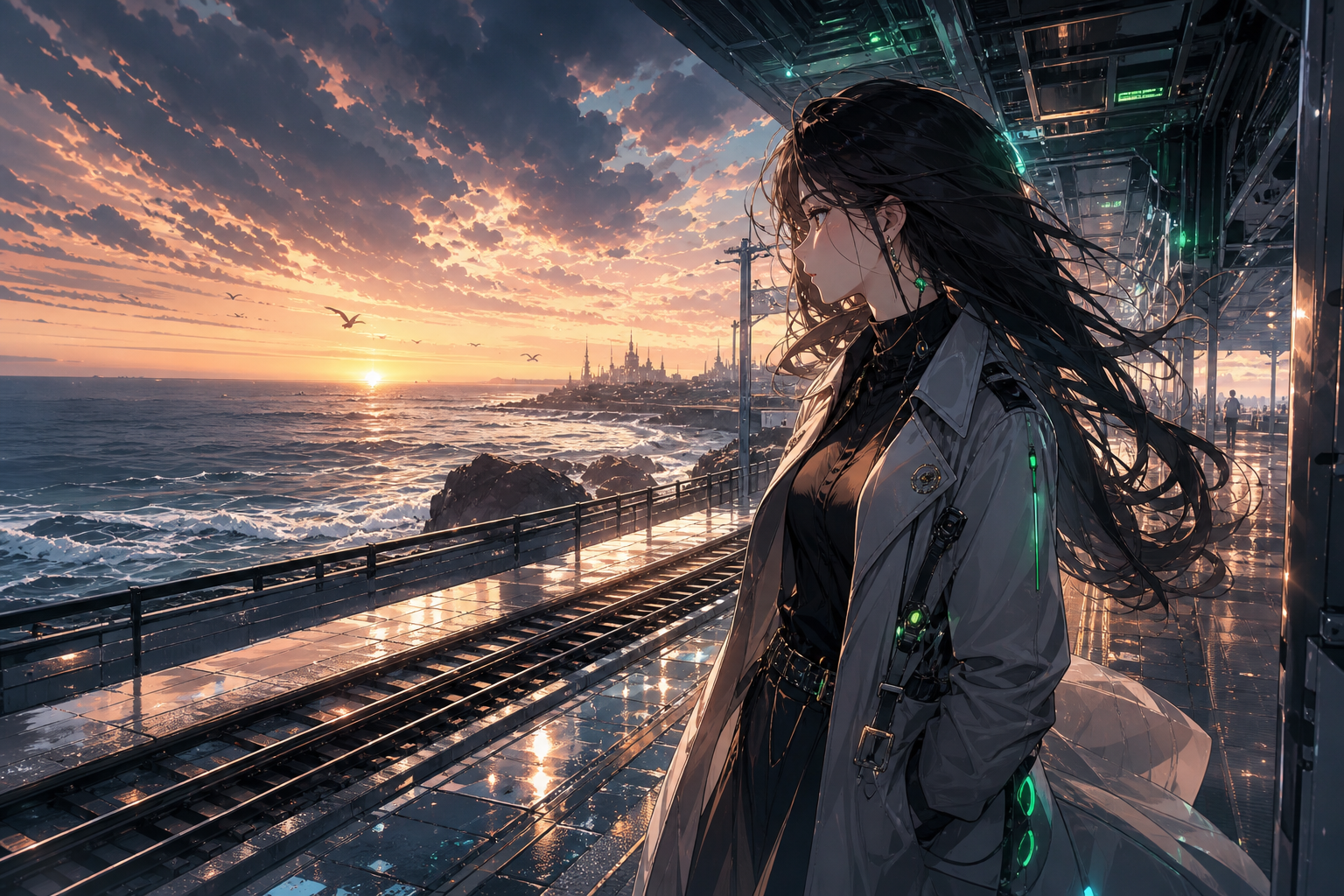 Anime Ocean Train Station Anime Wallpaper  8 4K