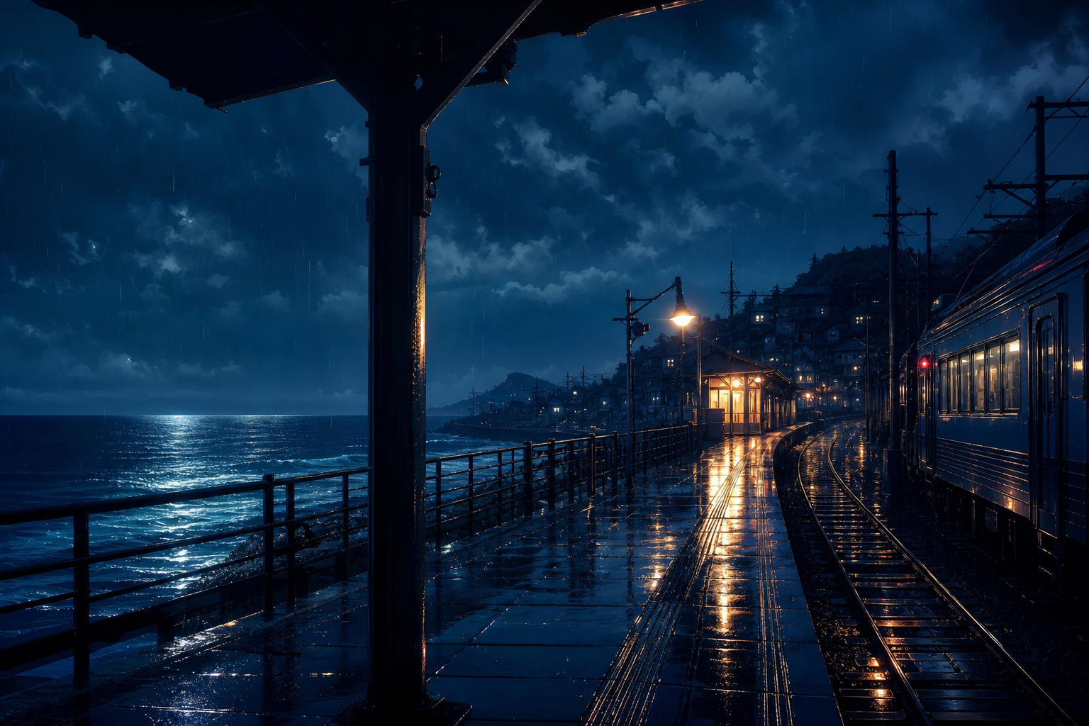 Anime Ocean Train Station Anime Wallpaper  8 4K