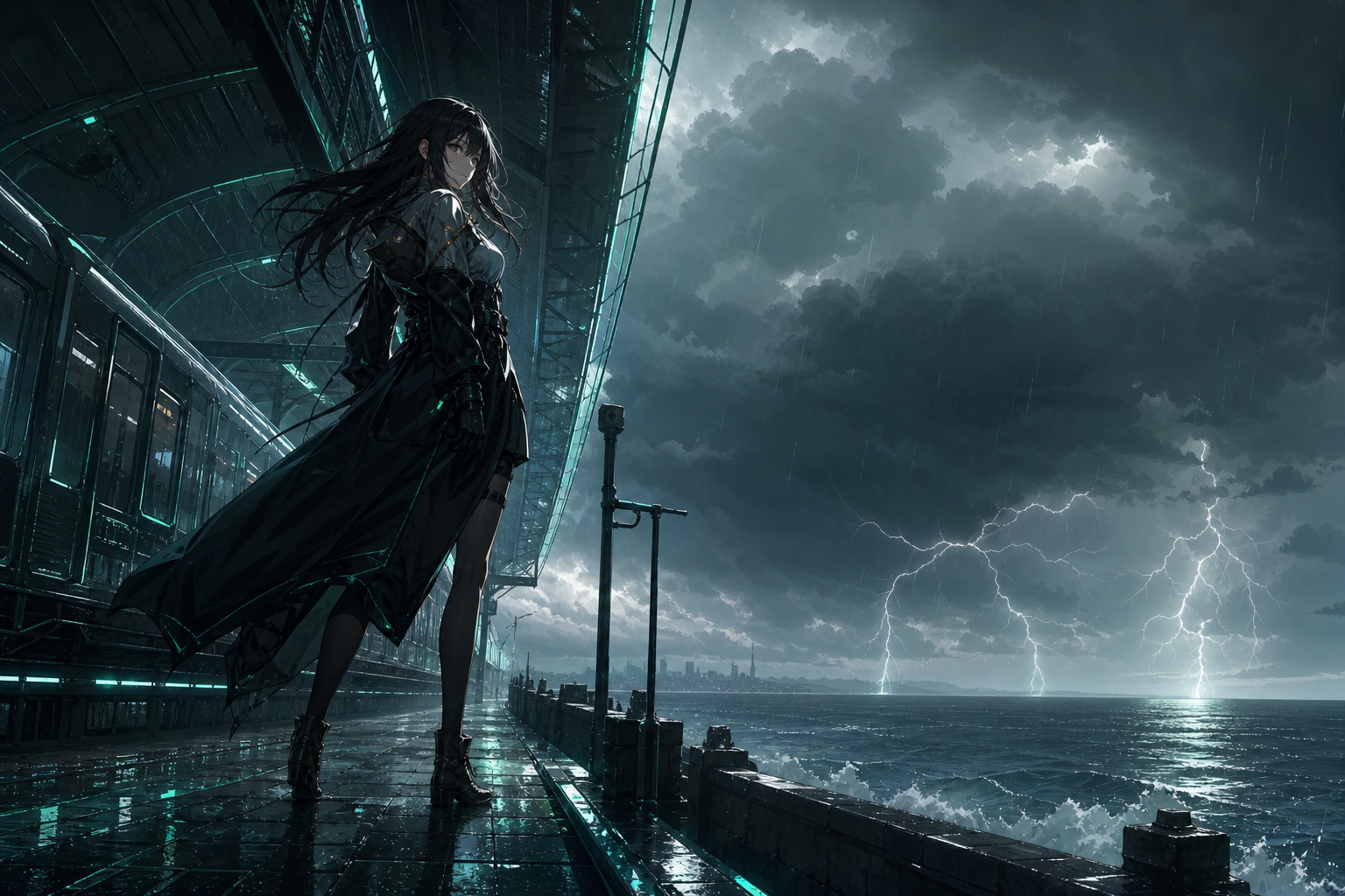 Anime Ocean Train Station Anime Wallpaper  8 4K