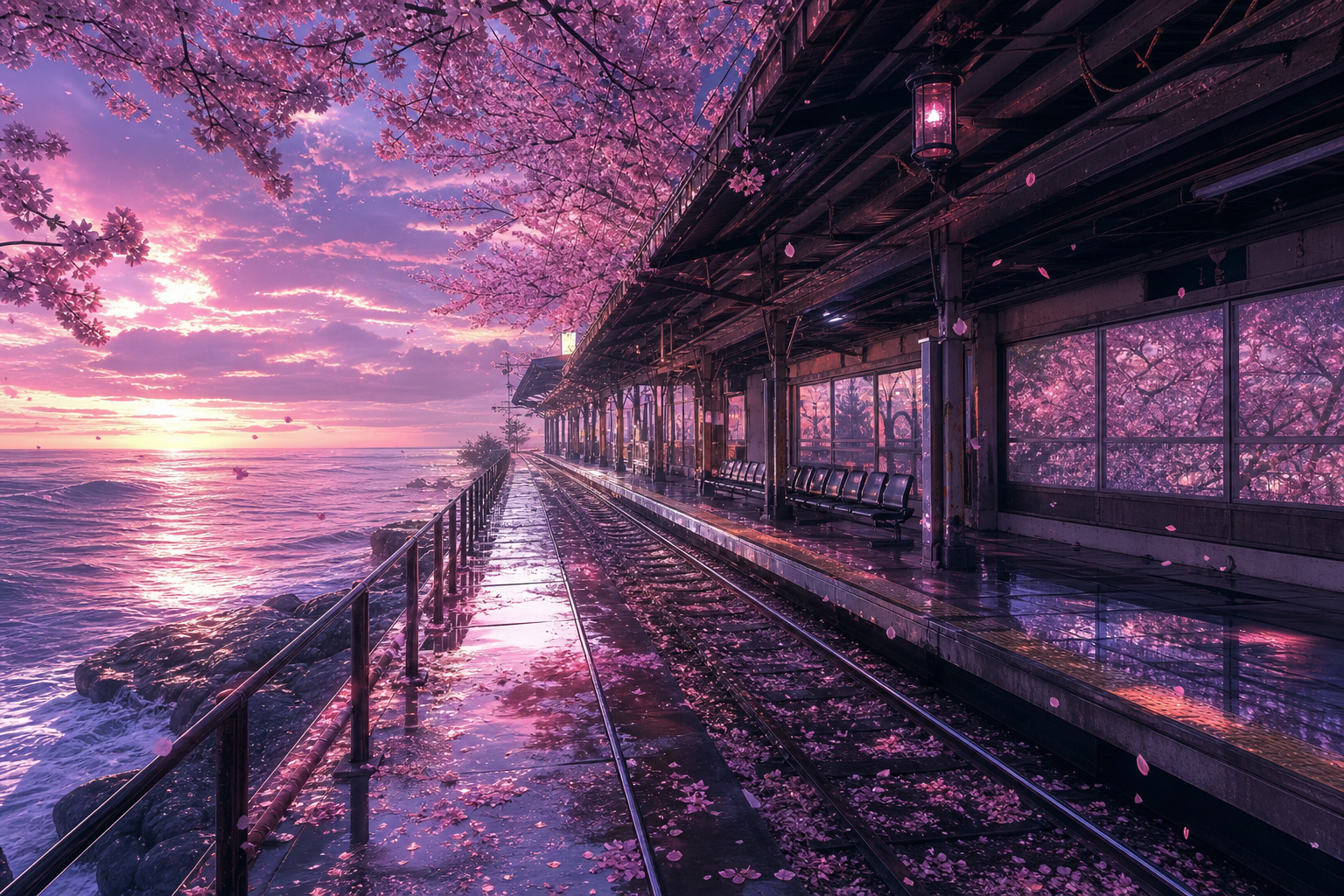 Anime Ocean Train Station Anime Wallpaper  8 4K