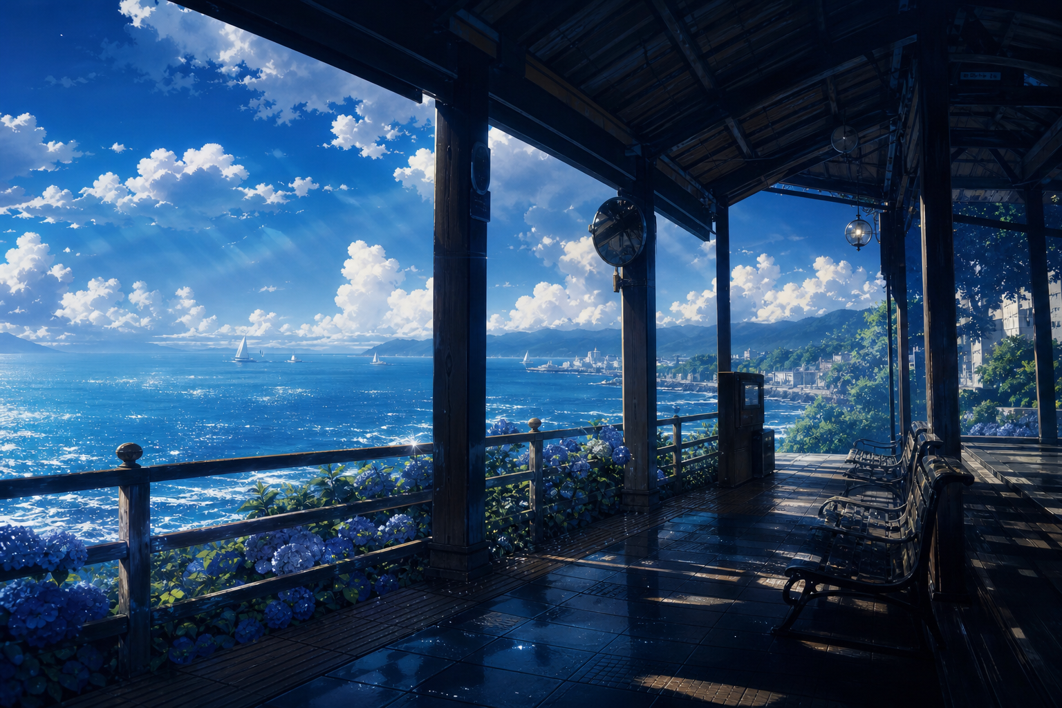 Anime Ocean Train Station Anime Wallpaper  8 4K