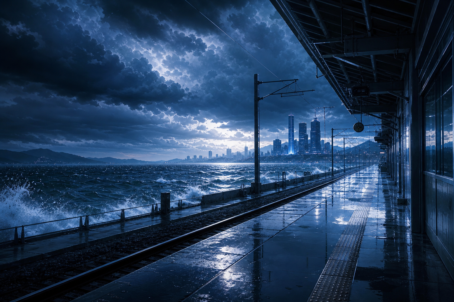 Anime Ocean Train Station Anime Wallpaper  8 4K