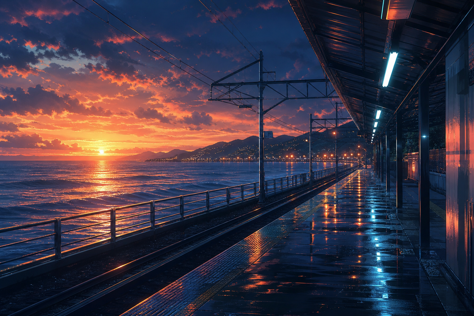Anime Ocean Train Station Anime Wallpaper 8 4K 15 4K Anime Wallpaper